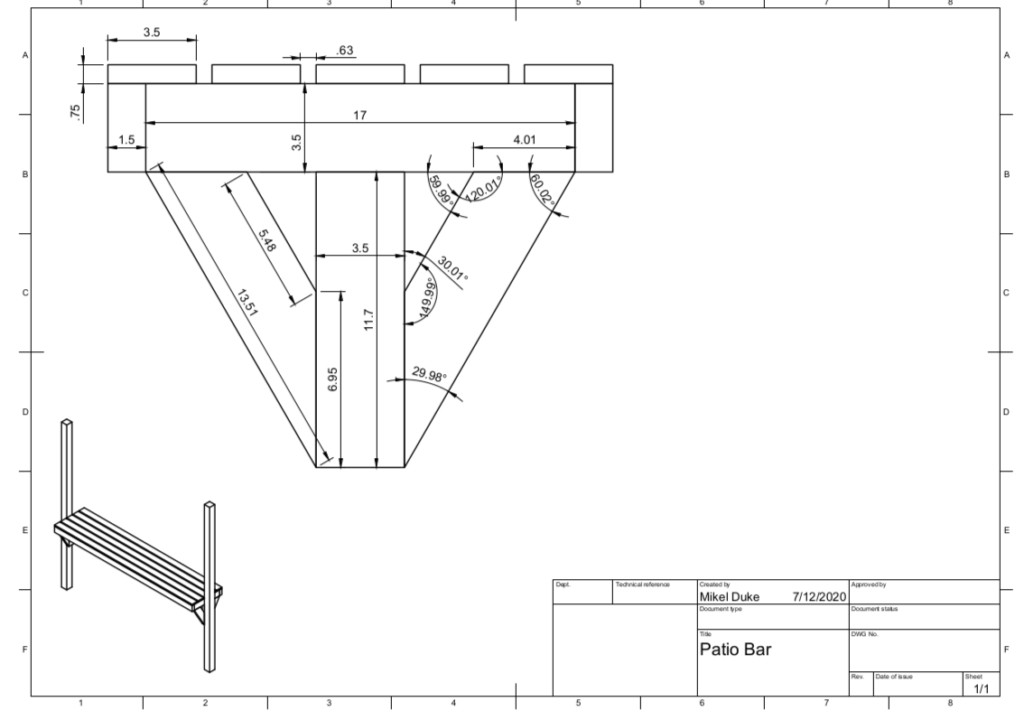 Patio bar technical drawing